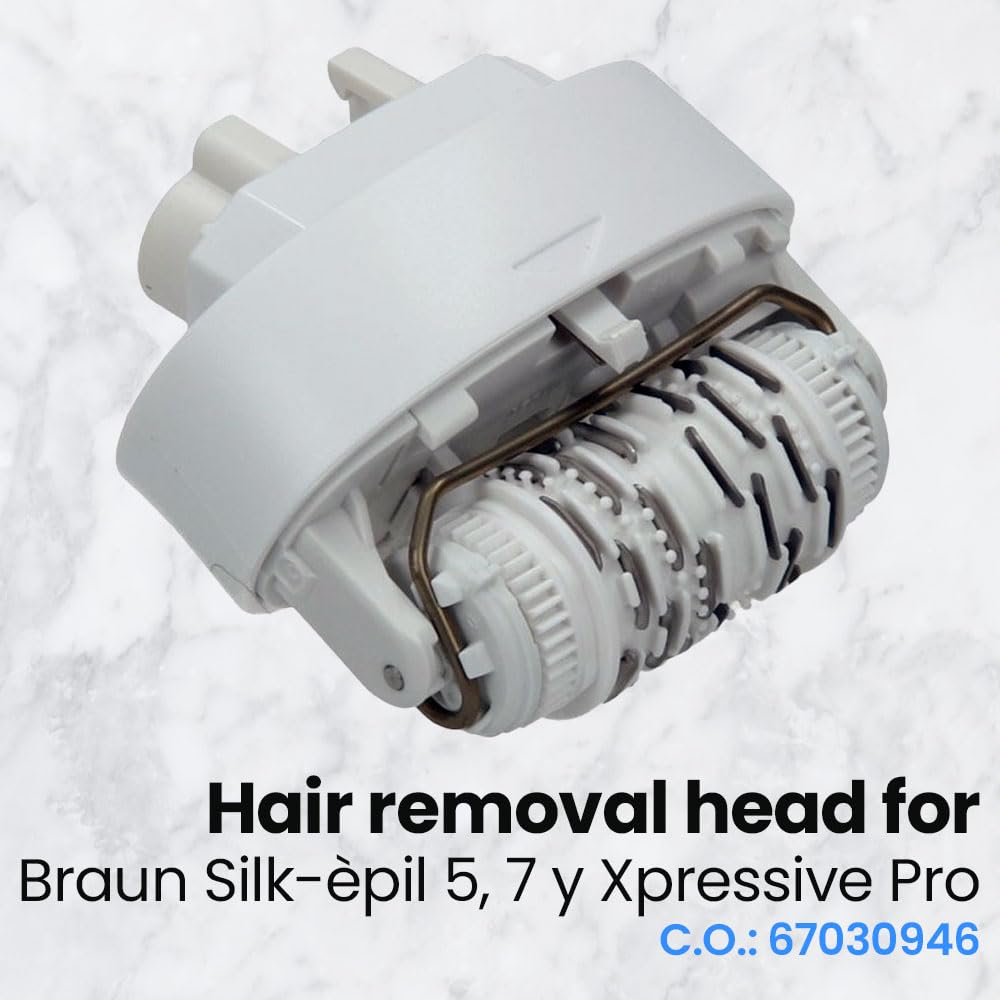 Anakel Home Replacement Hair Removal Head 67030946 Compatible with Braun Silkepil 7 Xpressive Pro and Compatible with Braun Silk Epil 5, White