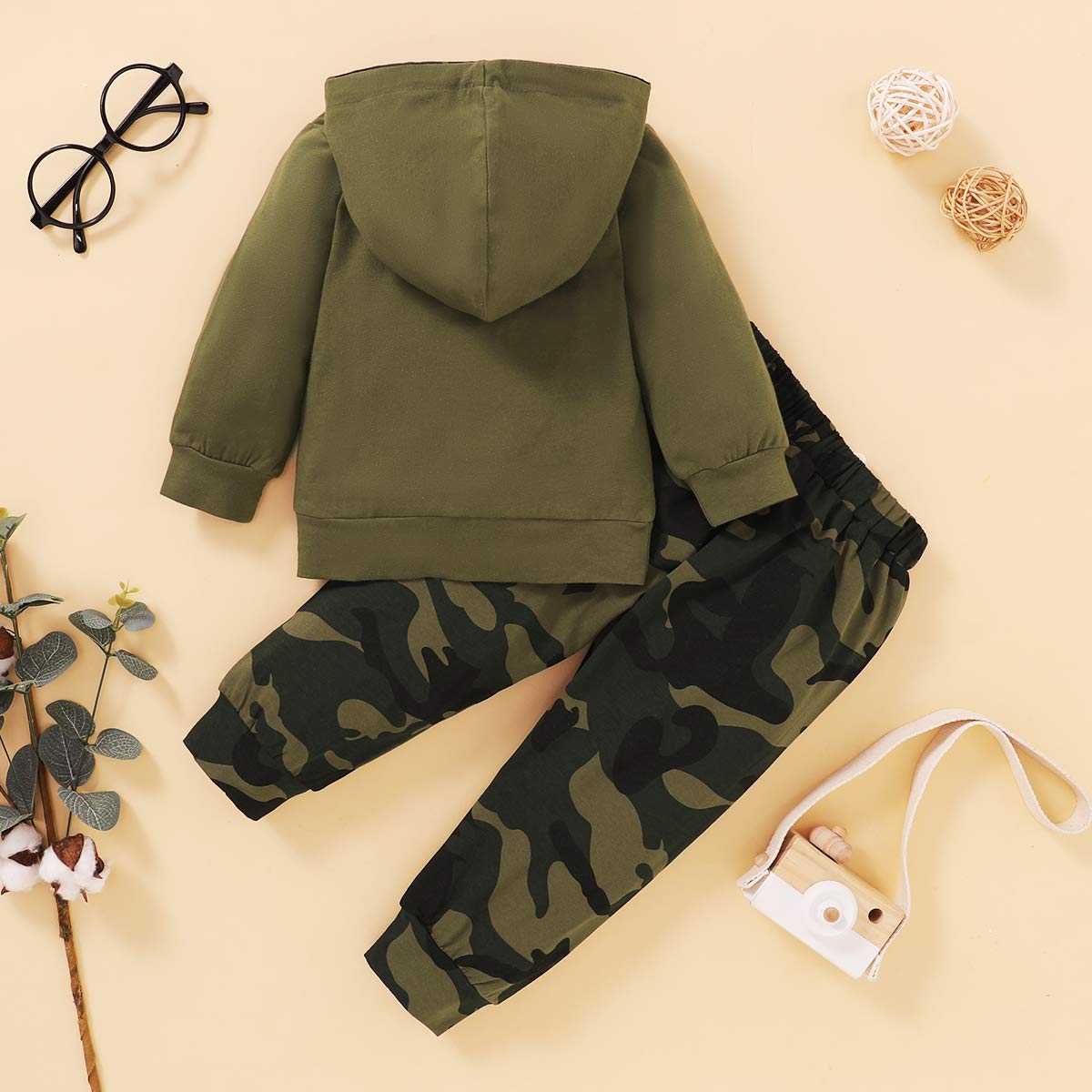 ZOEREA Baby Boy Clothes Outfit Set Fashion Letter Printed Long Sleeve Hoodie Tops Sweatshirt and Drawstring Pants 2 Pcs Set 3-6 Months Army green