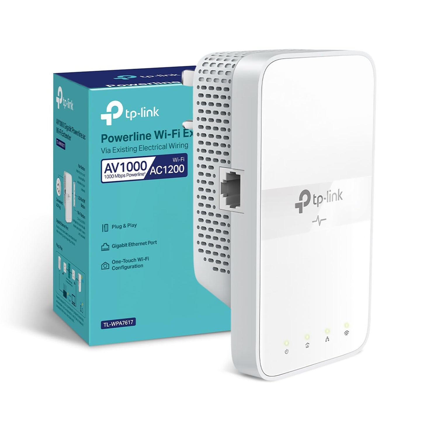 TP-Link AV1000 Gigabit Passthrough Powerline ac Wi-Fi Kit, Dual Band Speed Up to 1200 Mbps, Wi-Fi Extender/ Booster, Auto-Sync, No Configuration Required (TL-WPA7617) AV1000+WiFi AC1200