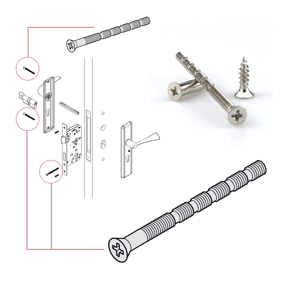 120 Pcs Door Handle Fixing Screws(40 Sets), M4 Connecting Bolts And Sleeves, Adjustable Bolt Length,Used To Fastener and Fixing Furniture,Door Handles,Keyholes,Cabinets,Drawers(60mm)