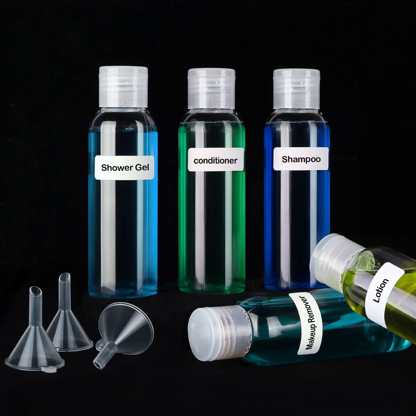 10Pcs Empty Travel Bottles Container Flip Cap Bottles Cosmetic Bottles with Funnels Syringe and Labels for Travel or Cosmetic(100ML)