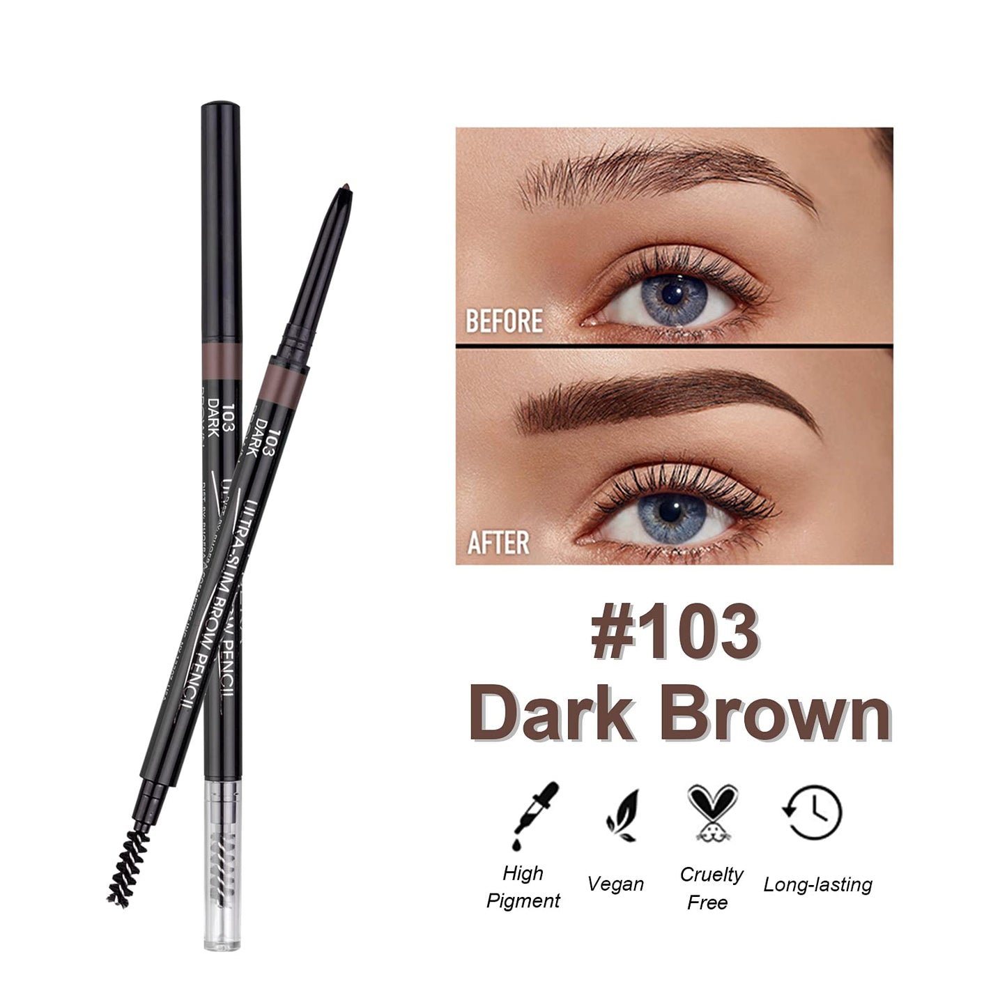 2 Packs Ultra Slim Eyebrow Pencil, Micro Brow Definer Pencil with eyebrow razors, Waterproof, Long-lasting, Precise Fine Tip Applicator for Perfect Brows, Dark Brown