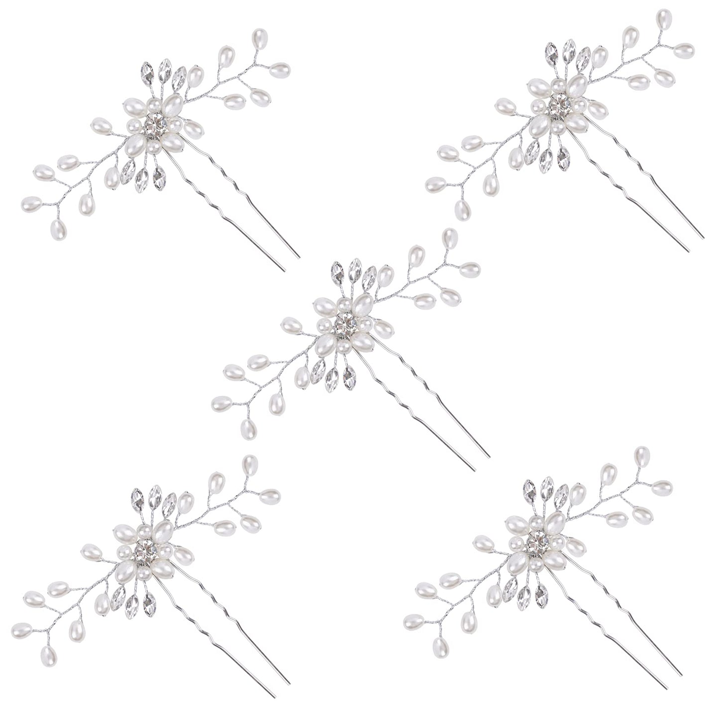 WBCBEC 5 Pcs Bridal Hair Pins Pearl Hair Pins Wedding Pearl Rhinestones Headpiece Bride Hair Accessories for Women and Girls