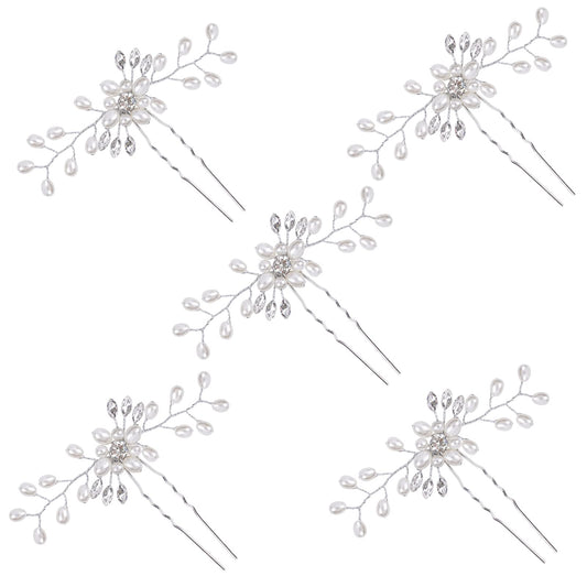 WBCBEC 5 Pcs Bridal Hair Pins Pearl Hair Pins Wedding Pearl Rhinestones Headpiece Bride Hair Accessories for Women and Girls