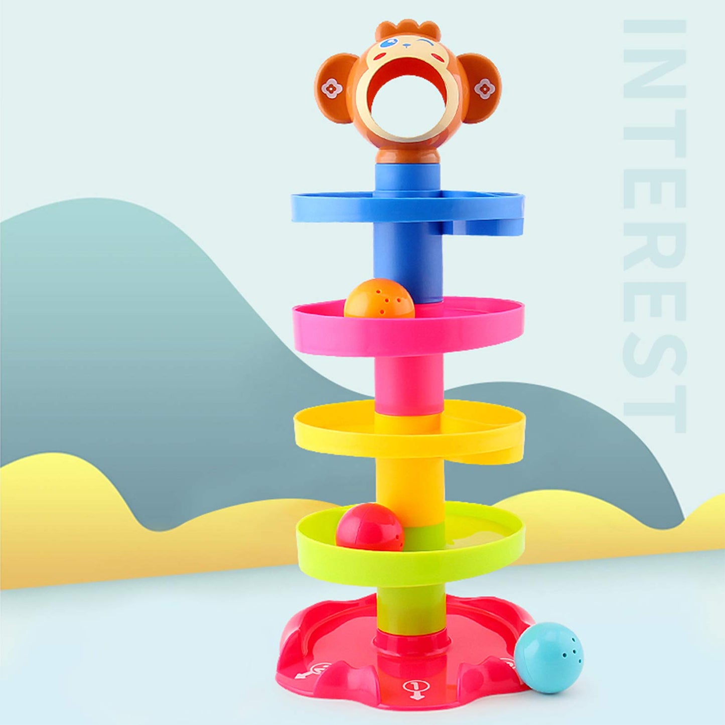 Baby Toy 9-18 Months, Ball Drop and Roll Ramp Toy for 1 Year Old Boys Girls, Sensory Toy for Babies 12 Months, Baby Ball Tower Roll ball Game, 1st Birthday Gifts for Babies Easter Gifts Orange Monkey