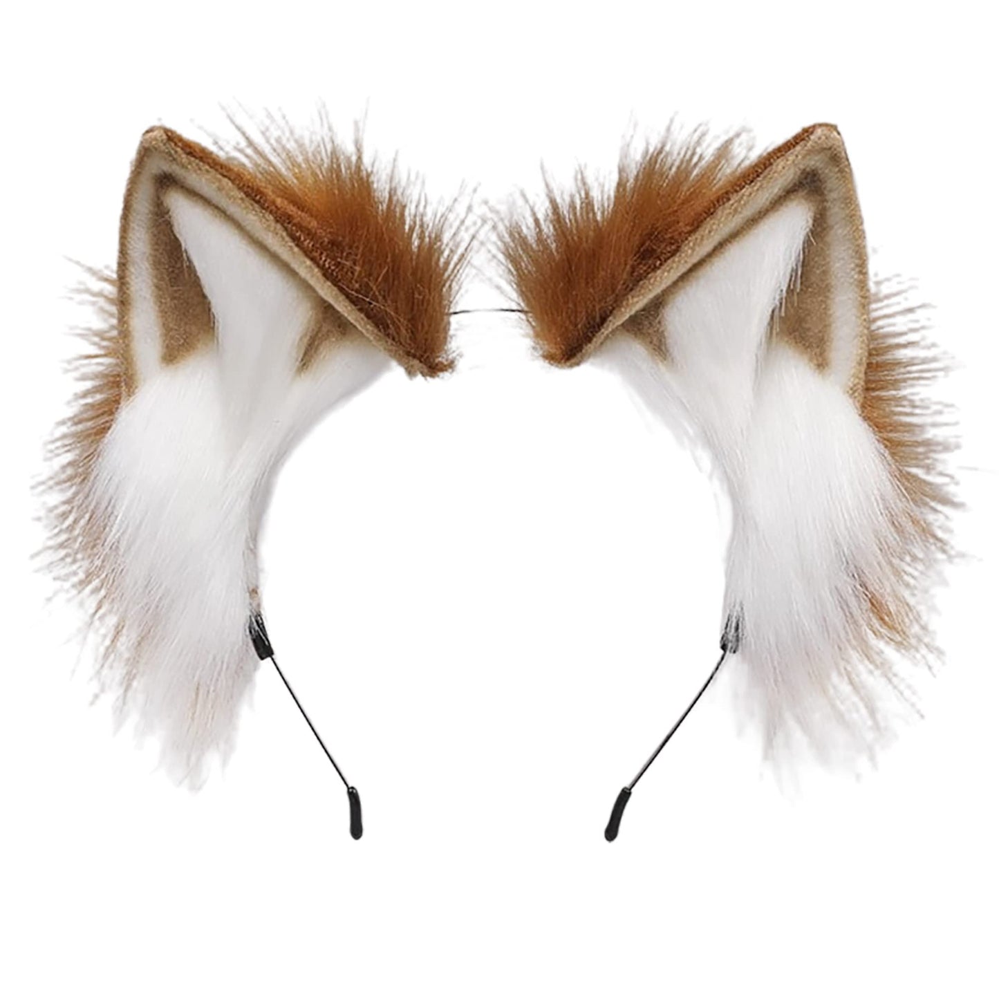 ZFKJERS Furry Fox Wolf Cat Ears Headwear Women Men Cosplay Costume Party Cute Head Accessories for Halloween (Khaki White) Khaki White