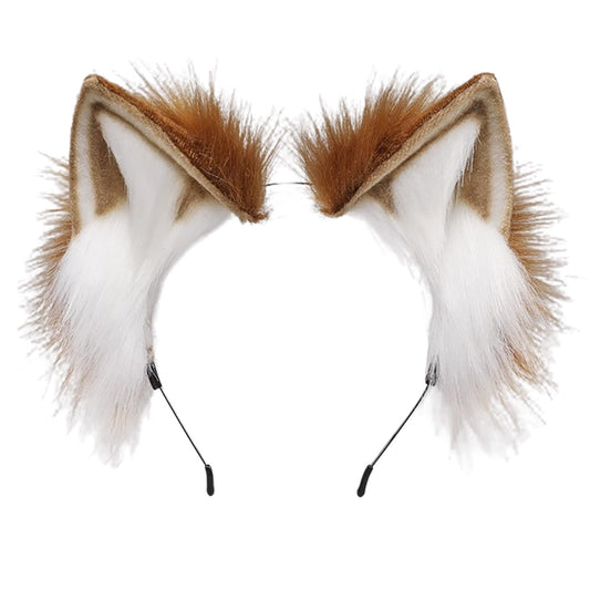 ZFKJERS Furry Fox Wolf Cat Ears Headwear Women Men Cosplay Costume Party Cute Head Accessories for Halloween (Khaki White) Khaki White