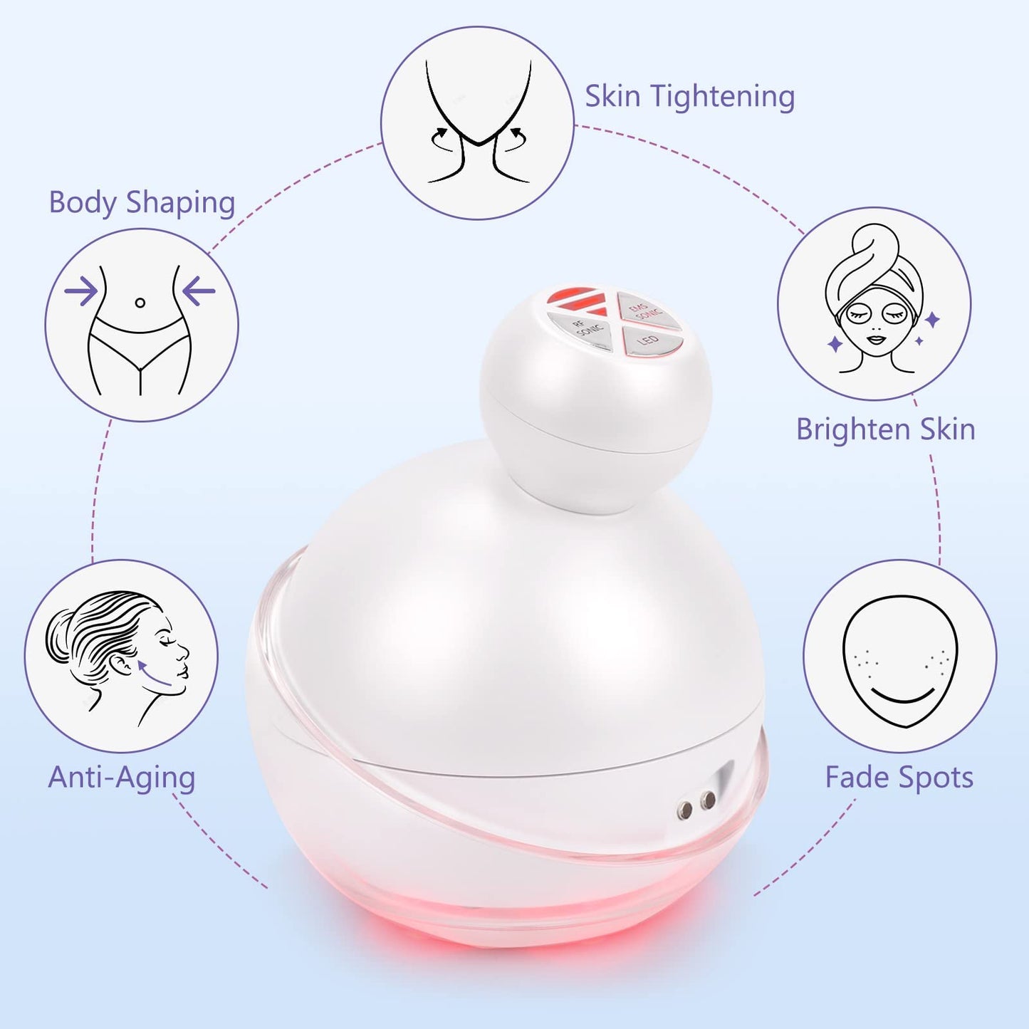 Ultrasonic Cavitation Machine, 5 in 1 Cellulite Massager Ultrasonic Body Sculpting Massager with EMS RF Vibration IPX7 Waterproof Radio Frequency Skin Tightening Device Anti-Wrinkle