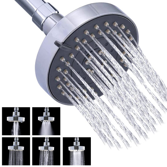 WANTOUTH 4-Inch High Pressure Rainfall Shower Head, 5 Spray Settings, Adjustable 360° Rotation, Anti-Rust ABS Material, Easy Installation with G1/2 Thread for Home, Hotel, and Bathroom