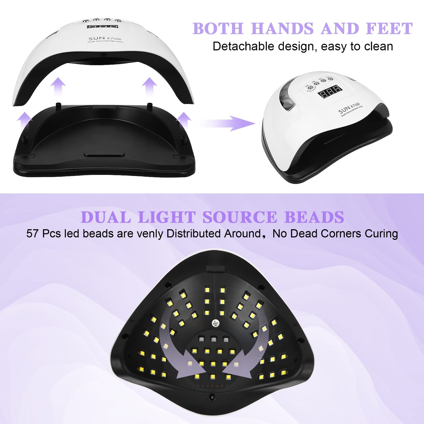 Wodondog LED UV Nail Lamps 180W Nail Dryer Gel Nail Curing Lamp UV Light with 4 Timers Auto Sensor LCD Display