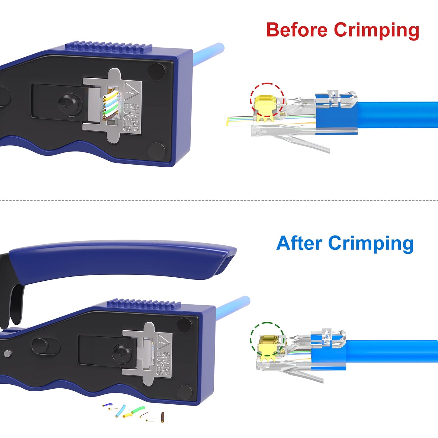 AVARTEK - Pass Through RJ45 Crimping Tool Crimper for CAT6a CAT6 CAT5e CAT5 Pass Through Connectors, Professional Ethernet Network Wire Crimper Tool