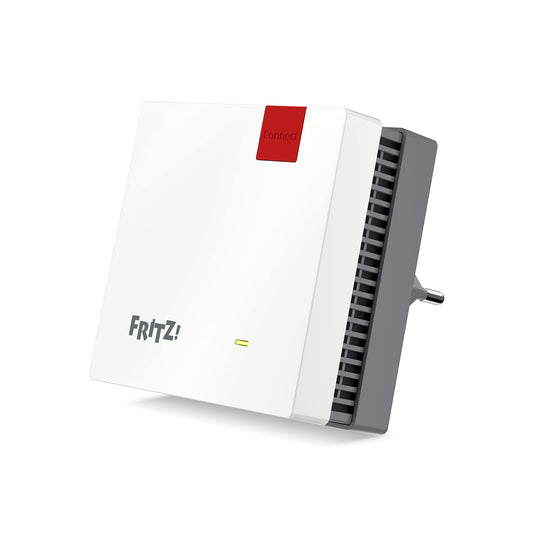 AVM FRITZ! Repeater 1200 AX (Wi-Fi 6 repeater) equipped with two radio units 5 GHz band (up to 2,400 Mbps), 2.4 GHz band (up to 600 Mbps), German-language version) Wi-Fi Repeater Single