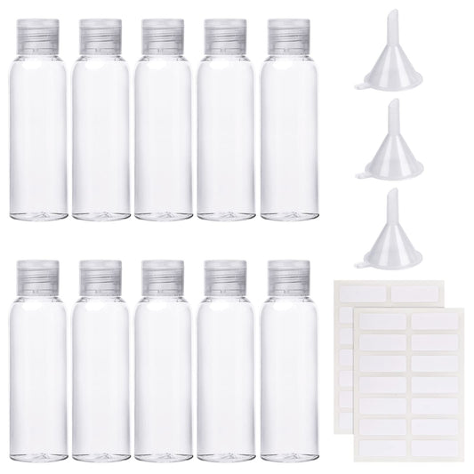 10Pcs Empty Travel Bottles Container Flip Cap Bottles Cosmetic Bottles with Funnels Syringe and Labels for Travel or Cosmetic(100ML)