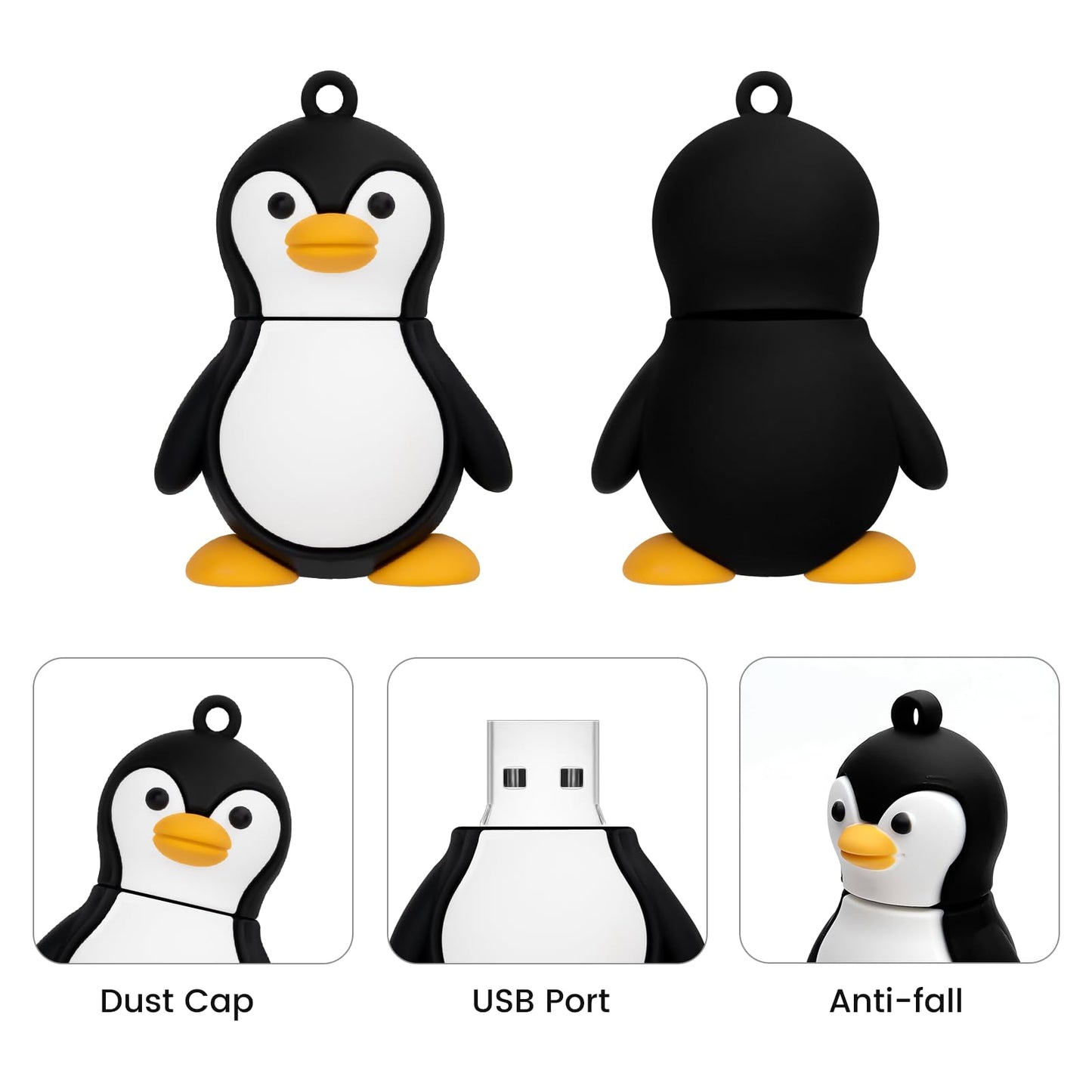 64GB USB Flash Drive Cute Penguin-Shaped, BorlterClamp Cute Memory Stick USB Drive Thumb Drive for External Data Storage 64GB