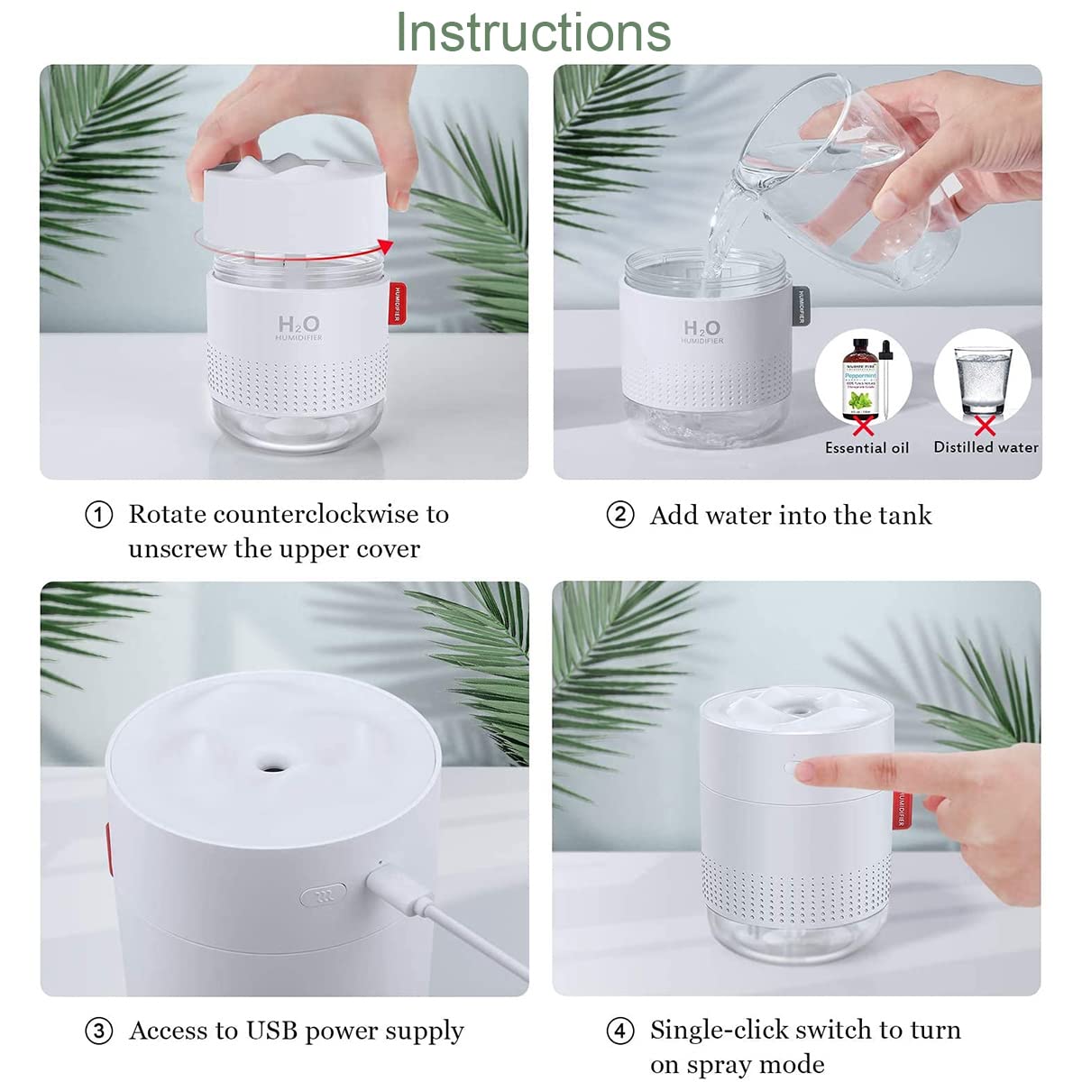 Ultrasonic Mini Humidifier - 500ml Mist Humidifier with Night Light, USB Desktop, Ideal for Babies, Plants, Bedrooms & Offices (White)