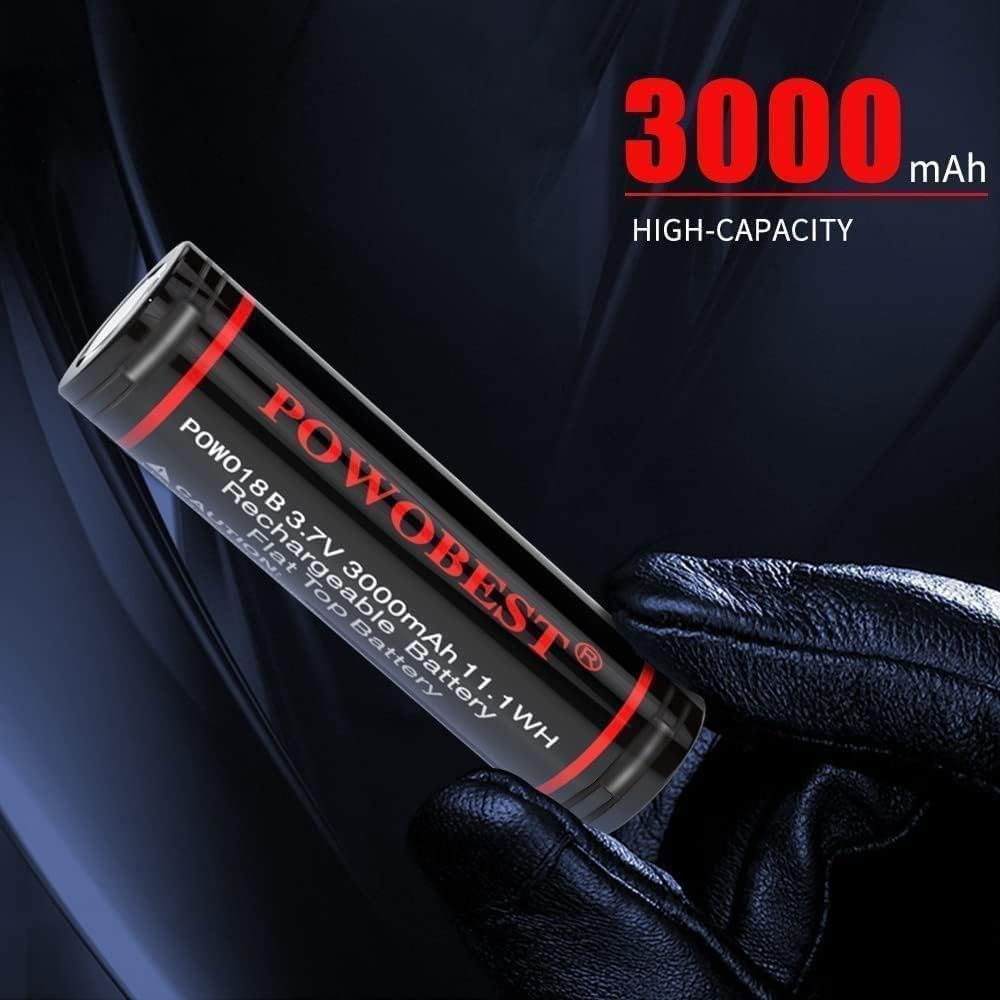 3000mAh Rechargeable NiMH Battery POWO18B,3.7V Large Capacity Flat Top Batteries with Case,Perfect for Flashlight, Camera,Small Fan, Doorbell, Toys,Headlamp,Product Patent Number:6319875(4pack) Black