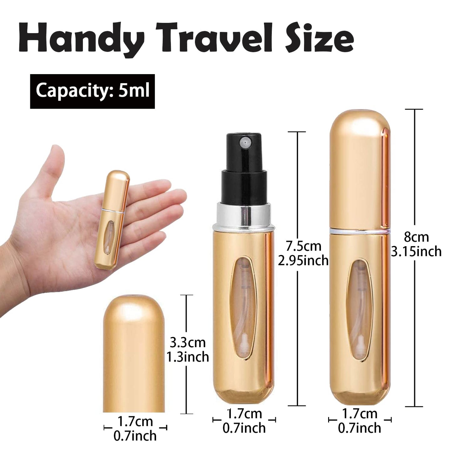 4PCS 5ml Perfume Atomiser Refillable Bottles Portable Mini Spray Travel Bottle Easy to Refill Empty Atomizer Bottle for Purse Handbag Pocket Luggage,Bright Color Black,gold,silver,pink