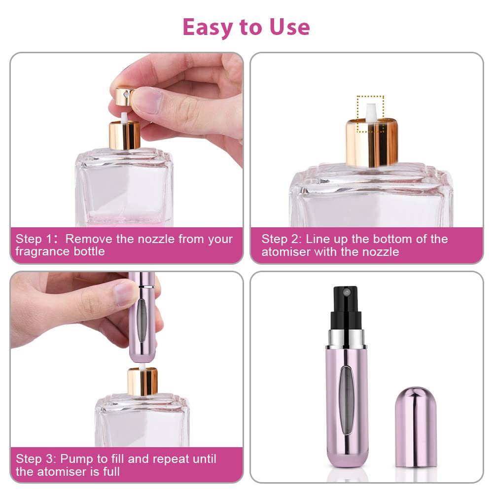 ACWOO 5ML Perfume Atomiser Bottles, 5 PCS Refillable Fine Mist Spray Bottles, Mini Travel Perfume Atomizer, Underfill Empty Travel Bottle Portable Purse Spray Bottle for Men and Women 5ml Self-pump