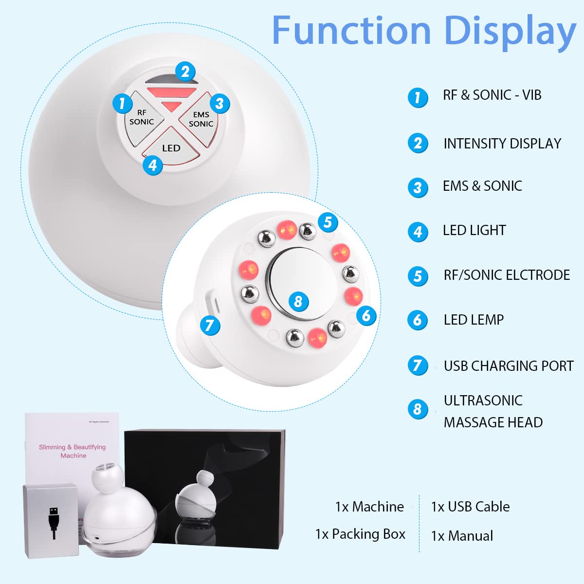 Ultrasonic Cavitation Machine, 5 in 1 Cellulite Massager Ultrasonic Body Sculpting Massager with EMS RF Vibration IPX7 Waterproof Radio Frequency Skin Tightening Device Anti-Wrinkle