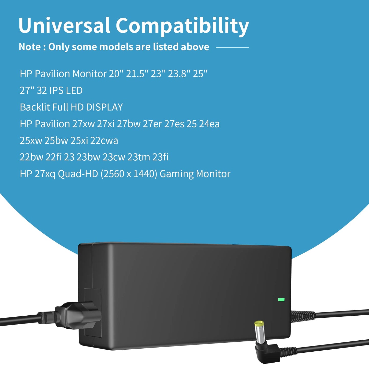 19V 2.1A Power Supply Adapter for HP Pavilion Monitor 20" 21.5" 22" 23" 23.8" 25" 27" IPS LED HD Display HP 22f 22y 24f 27f 27fh 24y 24fh 27fw 27w 22w 24w 32s 27xq Gaming Monitor UK Plug Charger