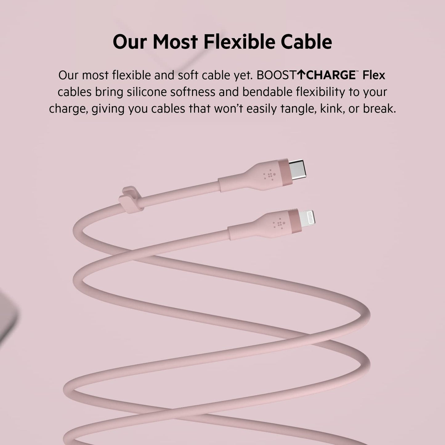 Belkin BoostCharge Flex Silicone USB Type C to Lightning Cable (1M/3.3FT), MFi Certified 20W Fast Charging PD Power Delivery for iPhone 14/14 Plus, 13, 12, Pro, Max, Mini, SE, iPad and More - Pink 1M