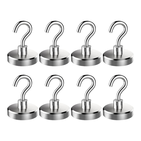 VEGCOO 8 Pack Magnetic Hooks, 12KG(26.5LBS) Super Strong Magnet Hook Small Magnetic Hanger, Heavy Duty Cruise Hook for Home School Office Kitchen Door Holder Key Refrigerators Grill