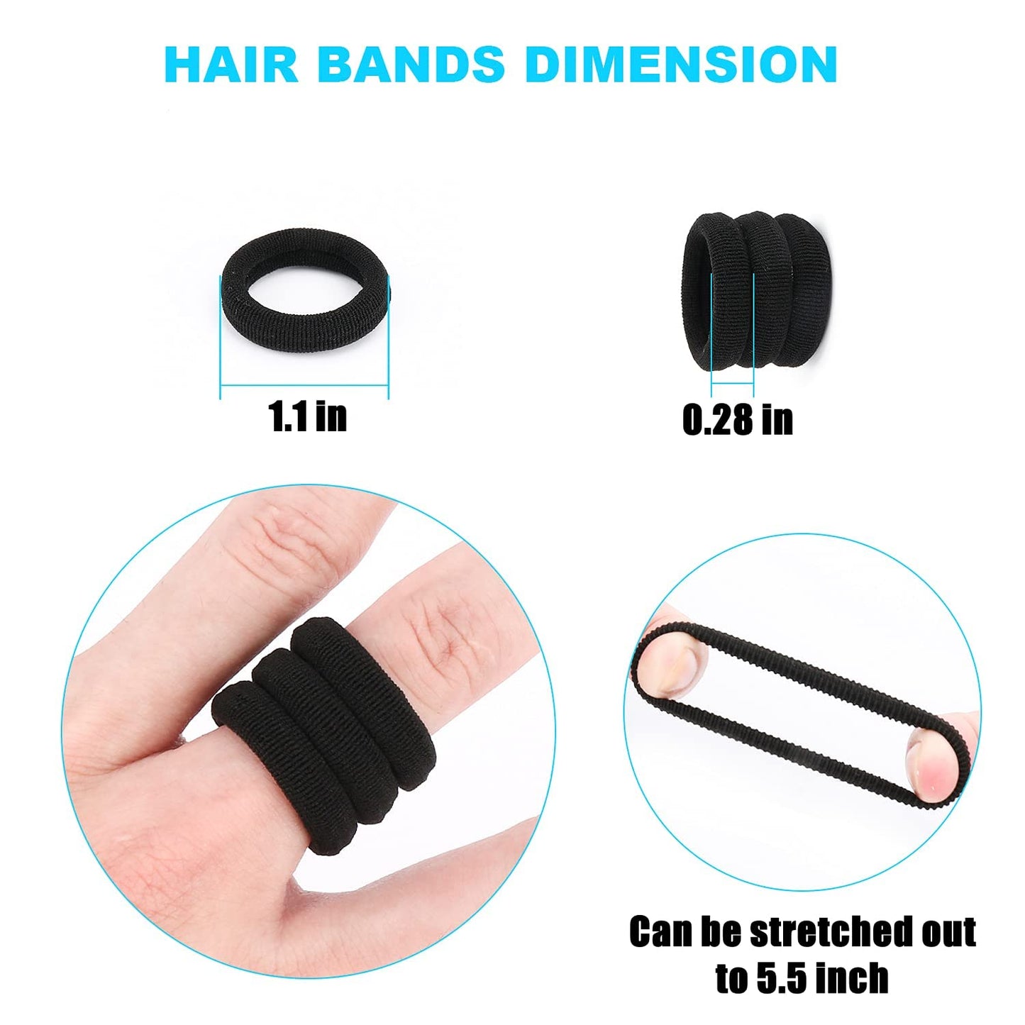 WANBY Hair Ties Mini Seamless Black Hair Bands Soft Elastics Ponytail Holders Hair Ties for Girls Toddler (100 Pcs) 100 Pcs