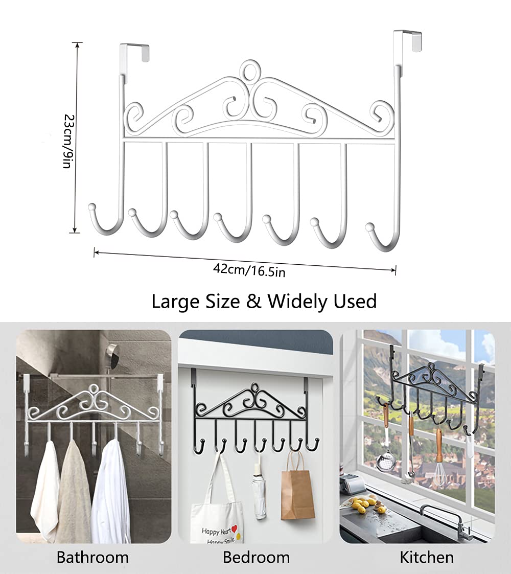 WENLION Over The Door Hook, Over Door Hanger for Coat, Towel, Bag, Robe - 7 Hooks (White) White