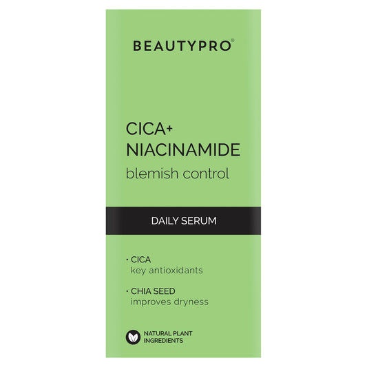 BEAUTYPRO CICA + NIACINAMIDE SERUM Daily Anti-Aging Face Cream Blemish Control Reduces Redness 100% Plant Based Skincare Multi Award Winning Brand 30ml