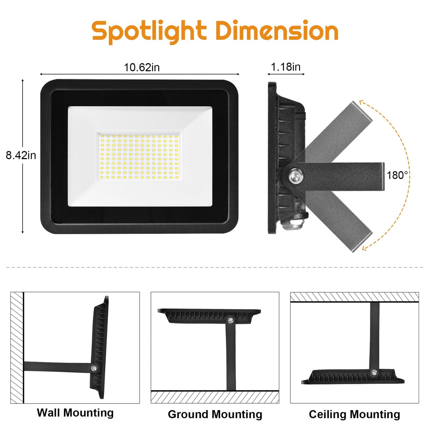 Viugreum 100W Led Floodlight Outdoor 10000LM Safety Light Waterproof IP66 Wall Light Work Lighting, Cold White 6500K Led Flood Light Outside for Garage, Garden, Backyard