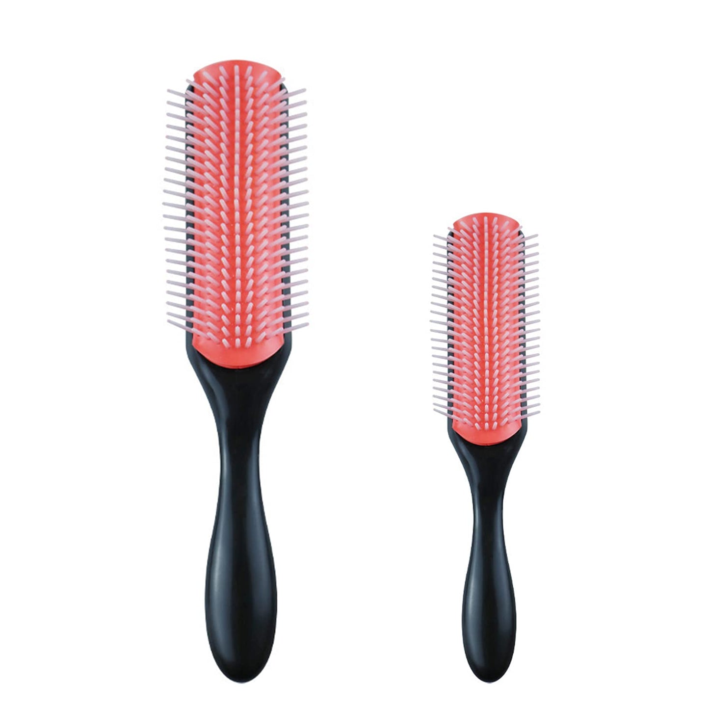 2 PCS Hair Brushes for Curly Hair, VEGCOO 9-Row Cushion Brush Nylon Bristle with Anti-Static Rubber Pad, Styling Hairbrush Tools for Blow Drying Hair Styling, Separating, Detangling, Shaping (2 Sizes) 2 Pieces