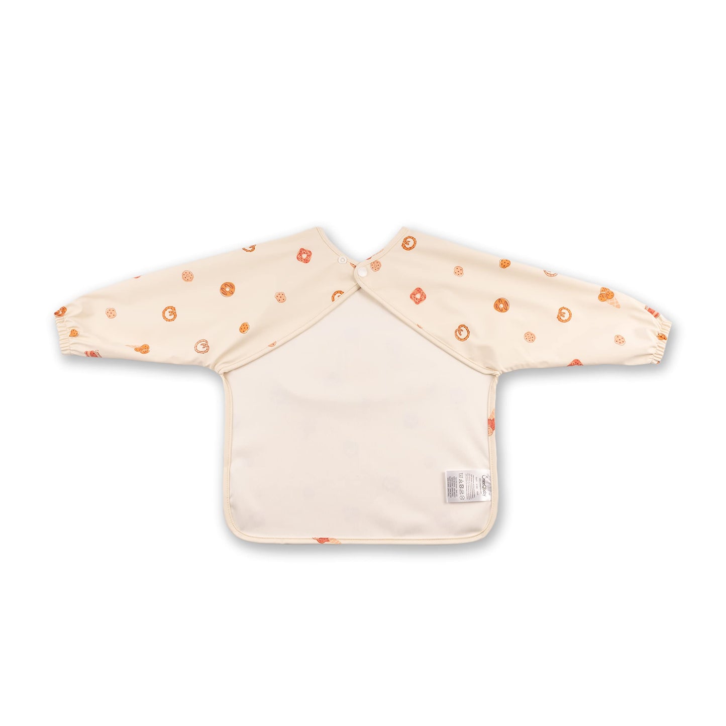 ÜneeQbaby Waterproof Baby and Toddler Bibs - Pack of 2, Long Sleeve Oeko-TEX for Feeding and Messy Play with Chest Pocket, Coverall Mock Small (6-18 Months) Yellow Fruits, off white Sweets