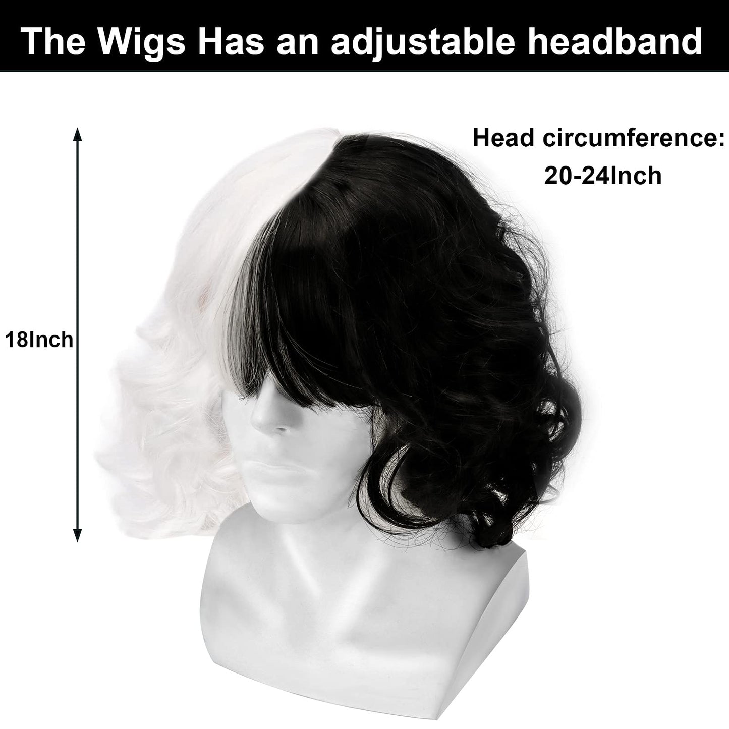 Wavy Black White Wig Two-color Wig, Half Black and Half White Short Wavy Curly Hair for Halloween Christmas Carnival Party and Cosplay Party Costume Accessories