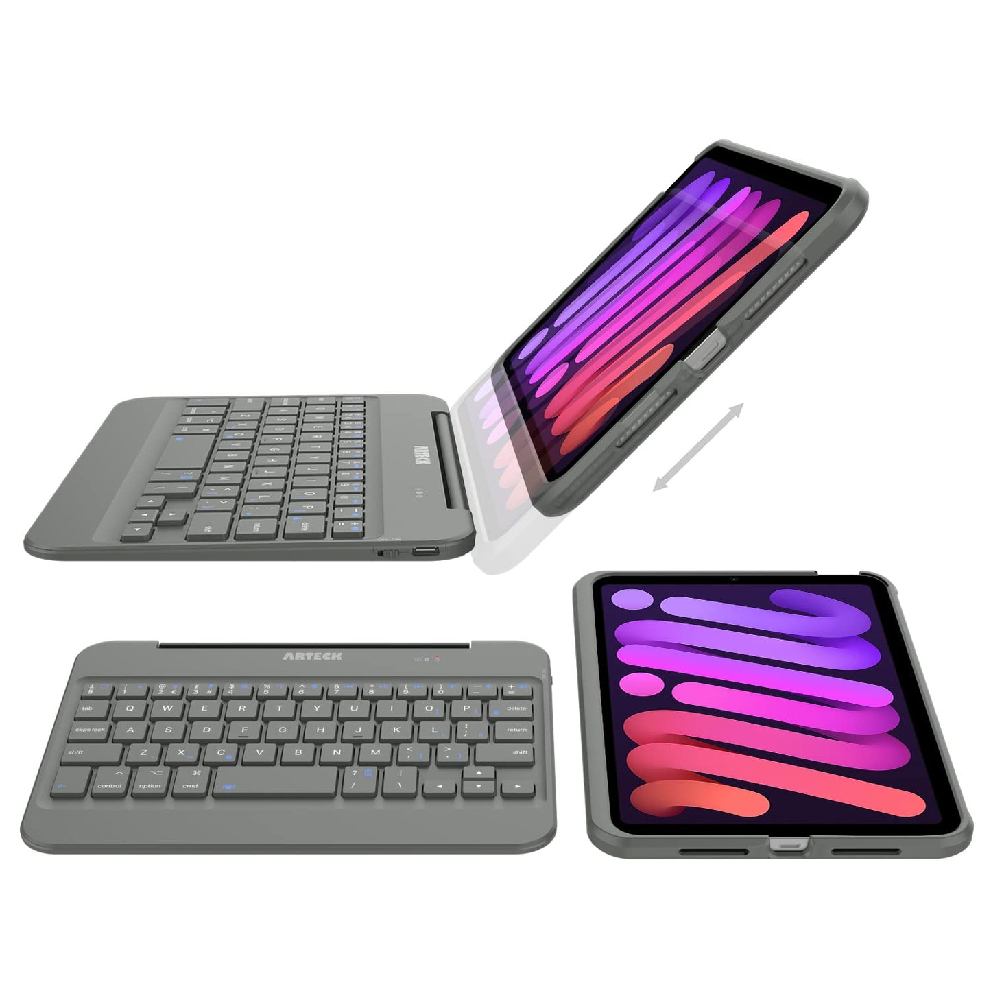 Arteck iPad mini A17 Pro (8.3-inch) Keyboard Case, Bluetooth Keyboard with Folio Full Protection Shockproof Case for Apple 8.3-inch iPad mini A17 Pro and mini 6 (2021) with 130 Degree Swivel Rotating