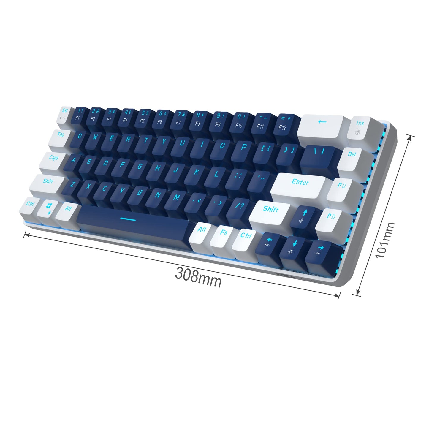 60 Percent Gaming Mechanical Keyboard, Minimalist MK-Box Blue Backlit Compact 68 Keys Wired Office Keyboard with Blue Switch for Windows Laptop PC Mac Convenient/Xbox (Blue Switch, White & Blue)