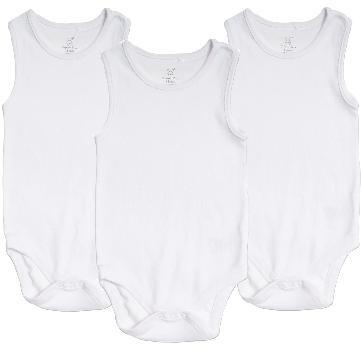 100% Gots Certified Organic Cotton Unisex Baby Short Sleeve Plain White Vests Pack Of 3 For Boys And Girls (0-18 months) 0-3