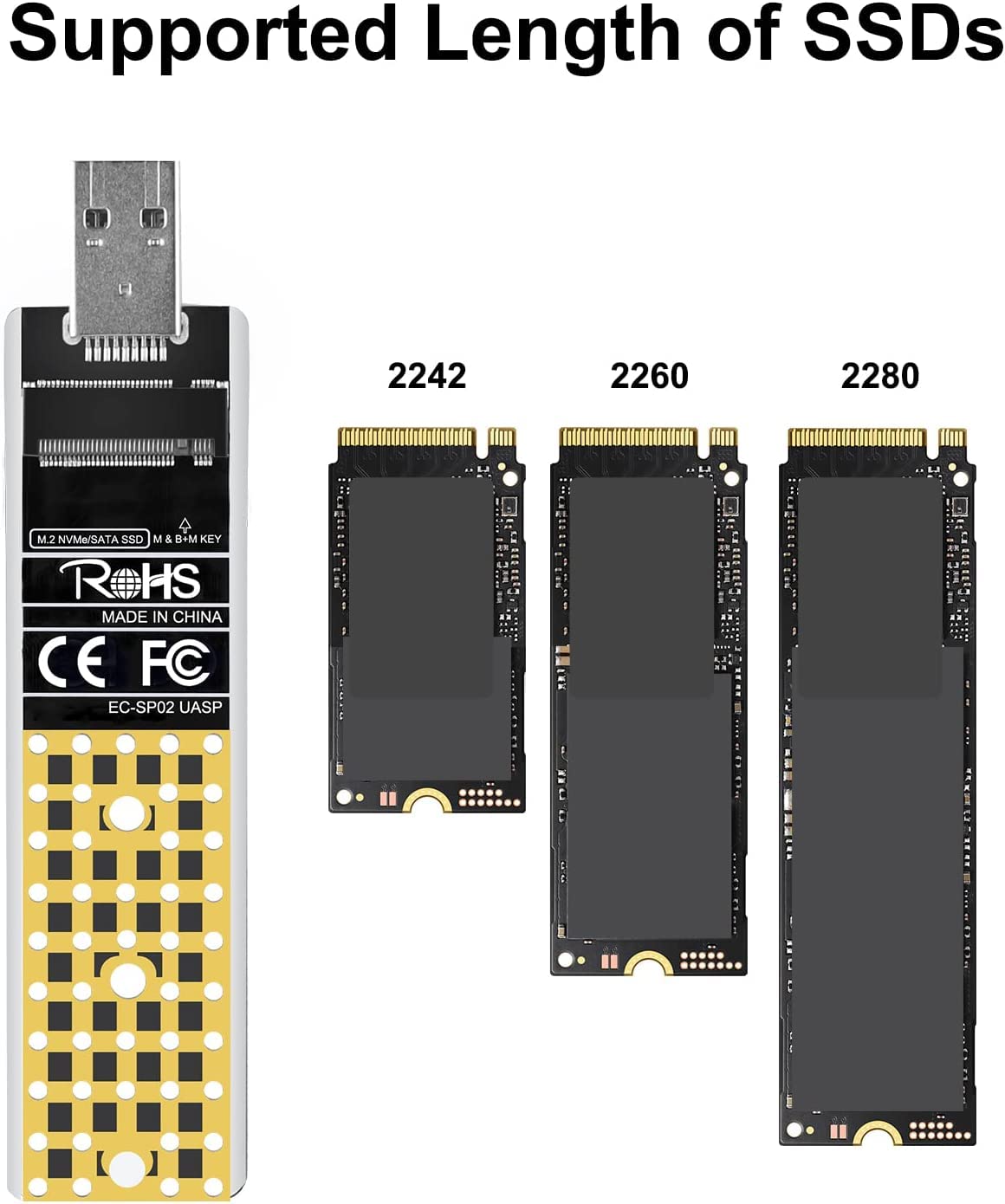 ANYOYO NVMe Enclosure, 10Gbps NVMe to USB Adapter USB 3.1 Gen 2, M.2 NVMe SSD Enclosure Compatible with M-Key & B+M Key NVMe SSD Enclosure Support SSD Size 2242 2260 2280 Aluminum Alloy Shell SP02