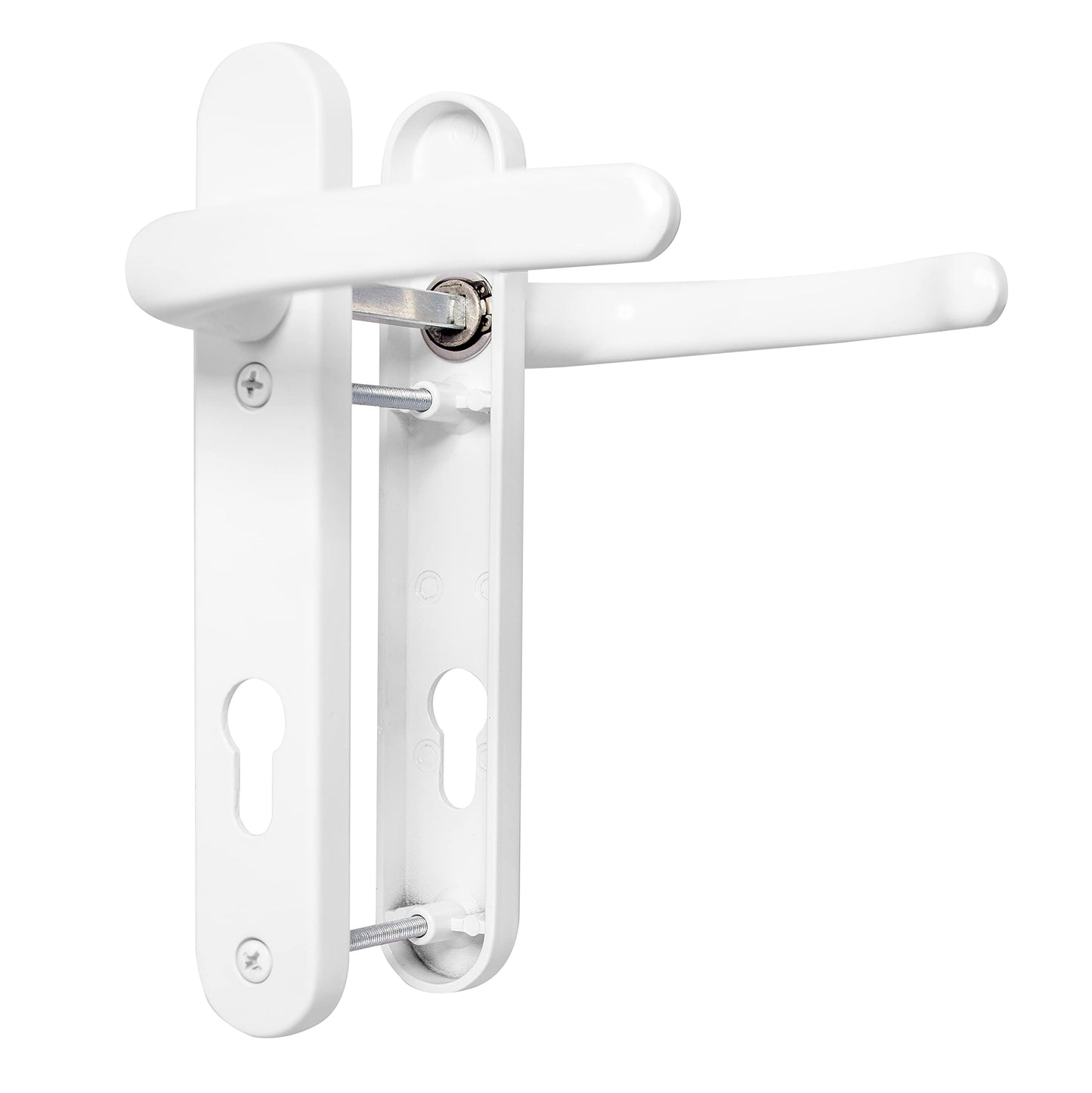 UPVC Door Handles Set - White - Lever/Lever - 92mm PZ (Centres) - 122mm Screw to Screw - Backplate 212mm X 34mm- White Replacement- PVC Door Handle