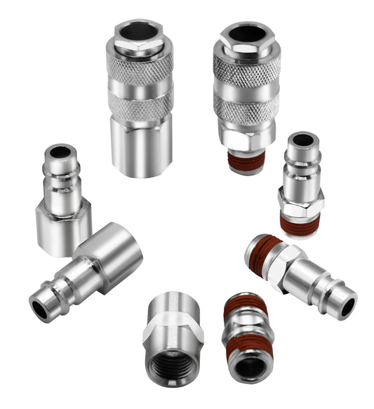 YOTOO 8pcs 1/4" BSP Euro Air Fitting Air Line Connectors Metal Quick Connectors Air Coupler and Plug Set