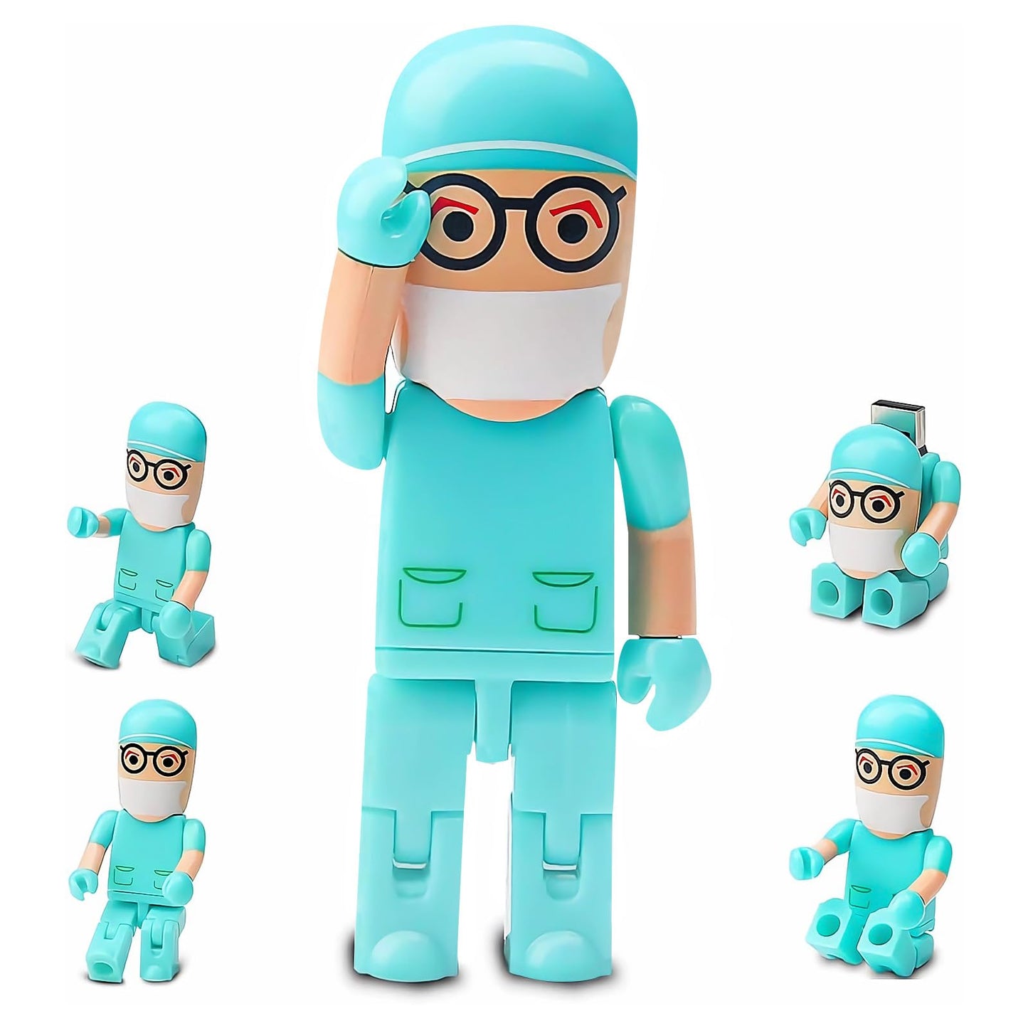 USB Flash Drive 32GB Cartoon Doctor Model USB Drives USB 2.0 Memory Stick Thumb Drive for External Data Storage, Green 32GB green doctor model