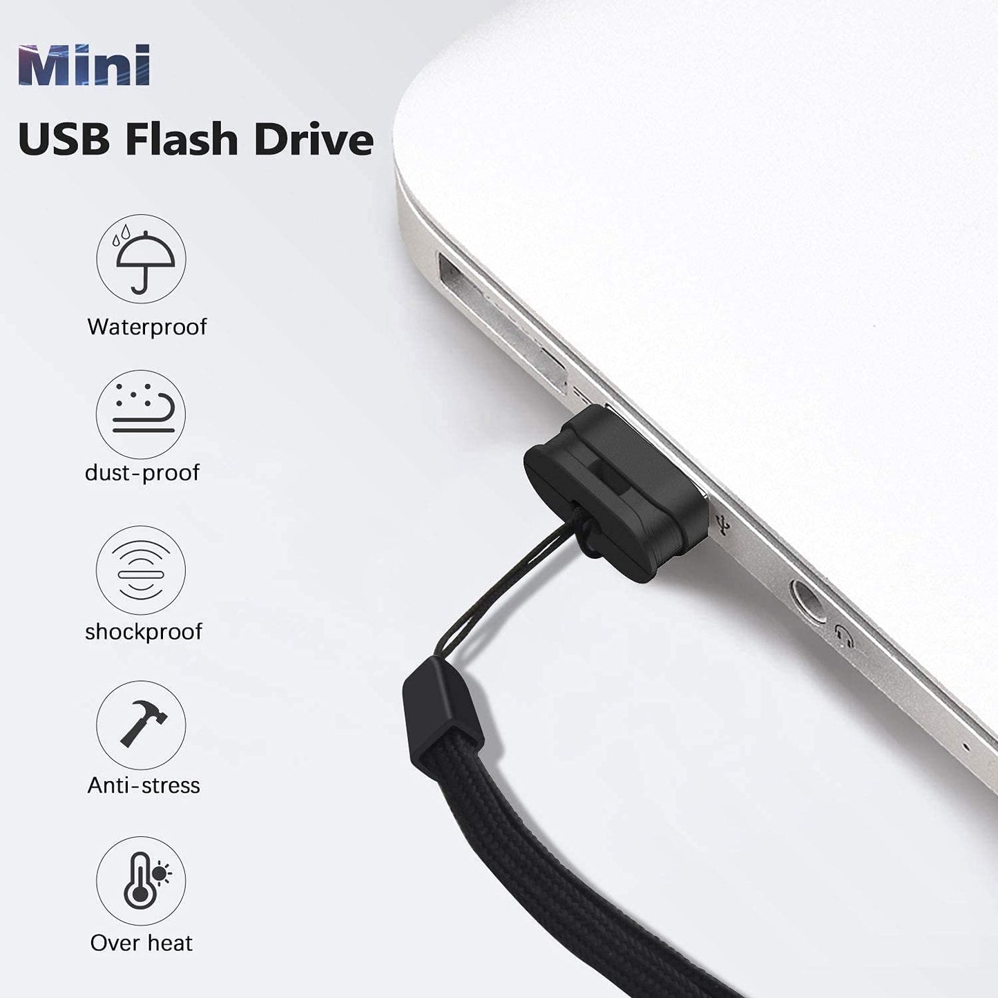 Vansuny USB Stick 64GB USB 3.0 Flash Drive Mini USB Memory Stick Portable USB Drive Pen Drive for PC, Laptop, Printer, TV, Car (Black, with Lanyard) Black