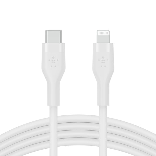 Belkin BoostCharge Flex Silicone USB Type C to Lightning Cable (1M/3.3FT), MFi Certified 20W Fast Charging PD Power Delivery for iPhone 14/14 Plus, 13, 12, Pro, Max, Mini, SE, iPad and More - White 1M