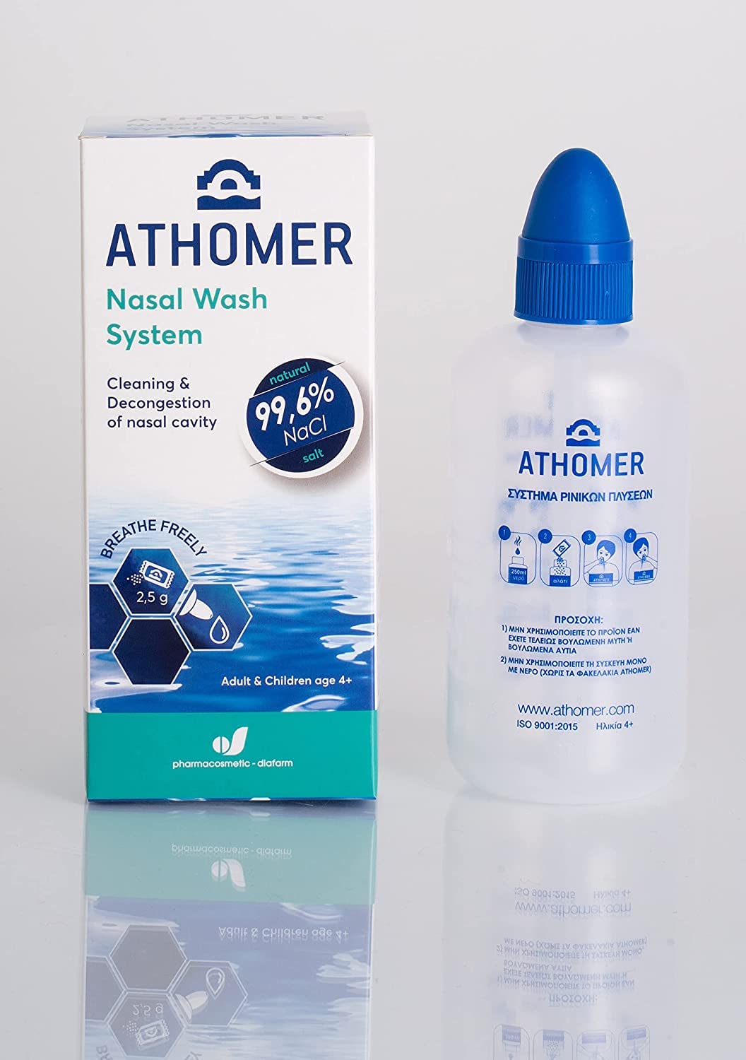 Athomer Nasal Wash - Sinus Rinse Kit - 250ml with 10 Packets of Sea Water Salt - Cleans and Decongests The Nasal Cavity - Moisturizing Nasal Sprayer for Adult and Kid (250ml)