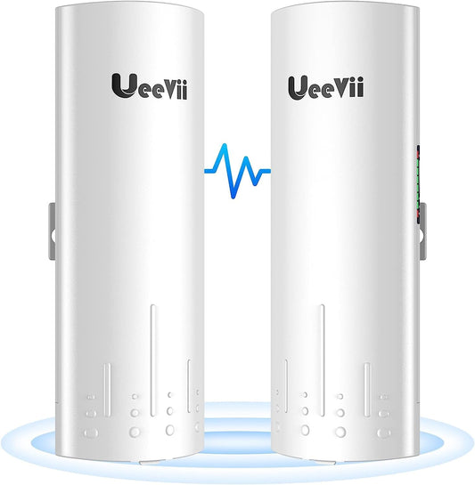 Wireless Bridge, UeeVii CPE450 5.8G Outdoor CPE Point to Point Long Range Access with 14DBi High Gain 22 Mimo Antenna, PoE Adapter, 2 RJ45 LAN Ethernet Port, 2-Pack