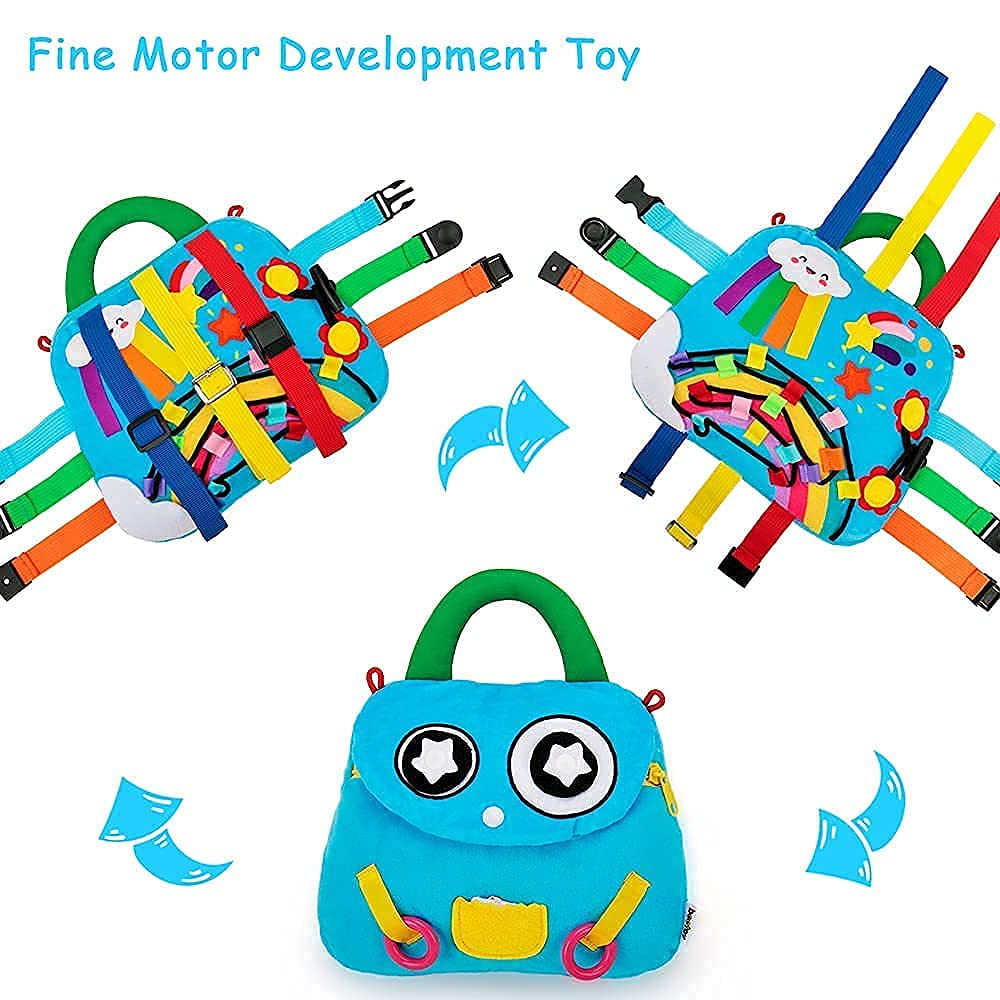 beetoy Buckle Sensory Pillow Toys for Toddlers Travel Toys Early Educational Activity Toy Montessori Fidgets Toy Fine Motor Skills Development, Threading Zipper Basic Skills for Toddlers 1-6 Year