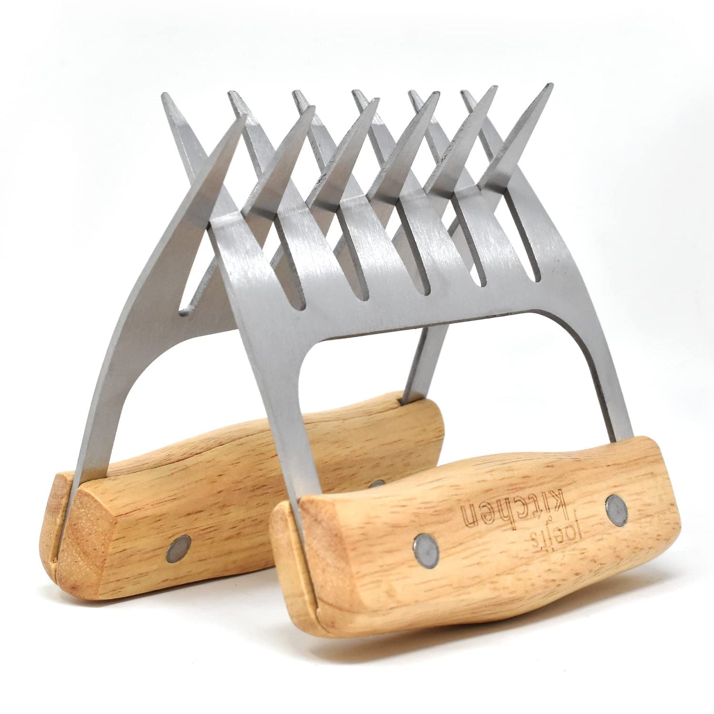 ﻿﻿Joeji's Kitchen Set of 2 Meat Shredder Bear Claws with Robust Wooden Handles - Stainless Steel - Ideal for Chicken Pulled Pork Beef BBQ and More