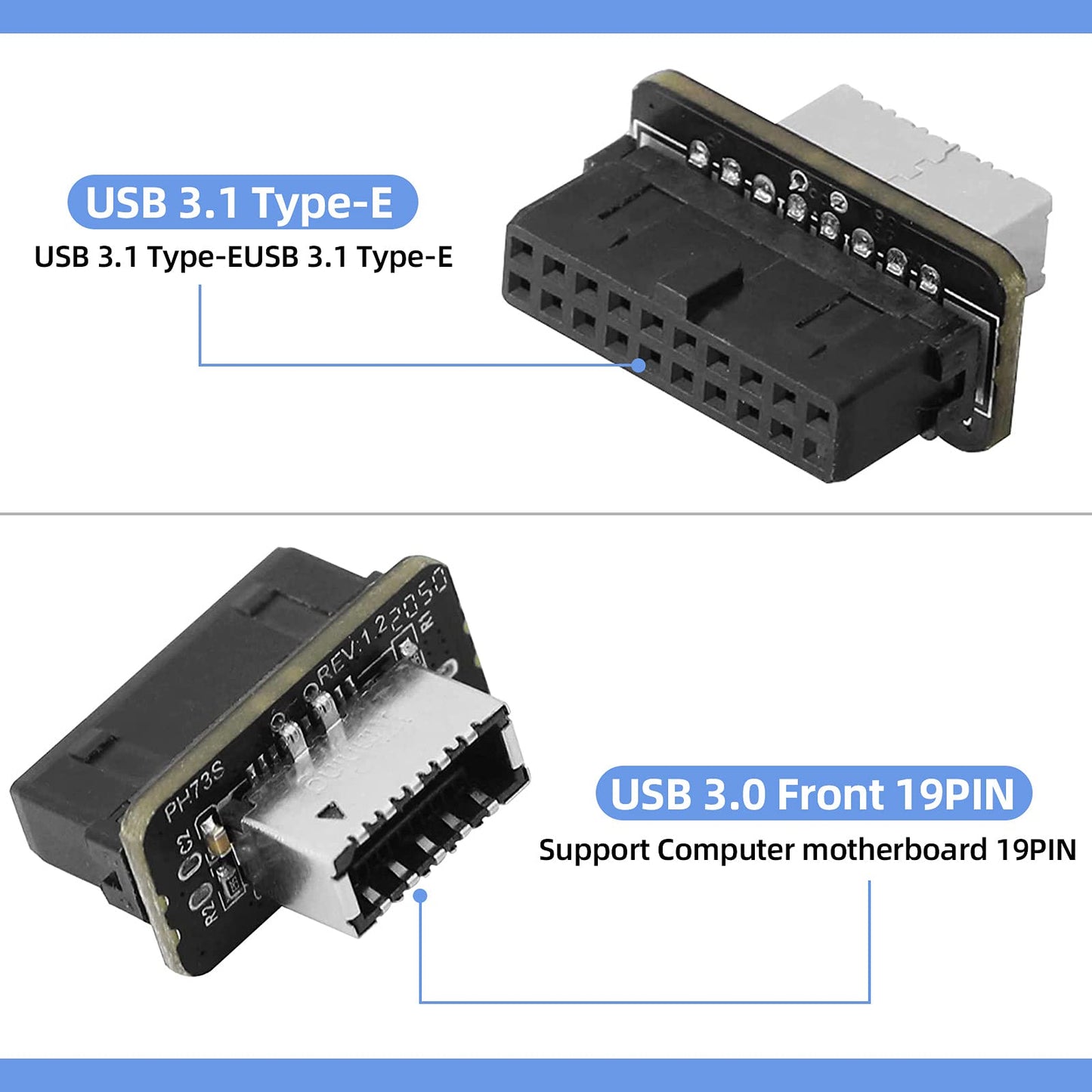 XTVTX USB Front Panel Adapter, Vertical USB 3.1 Front Panel Socket Key-A Type-E to USB 3.0 20Pin Header Adapter