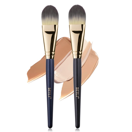 BEILI Foundation Makeup Brush,Application for Concealer, Powder, Cream and Liquid Make Up,Flat Concealer Brush, Contour & Blending, Synthetic Fiber & Wood-2PCS Black+Blue