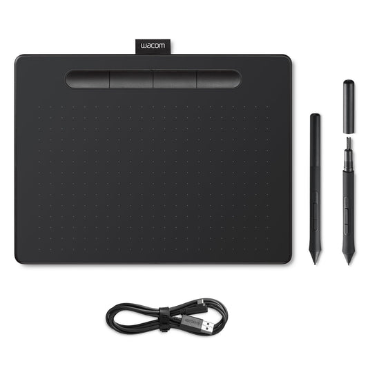 Wacom Intuos M Black – Drawing Tablet with Pen, Stylus Battery-free & Pressure-sensitive, Compatible with Windows, Mac & Android, Perfect Tablet for Drawing, Graphics or Remote Working Bluetooth: No Medium