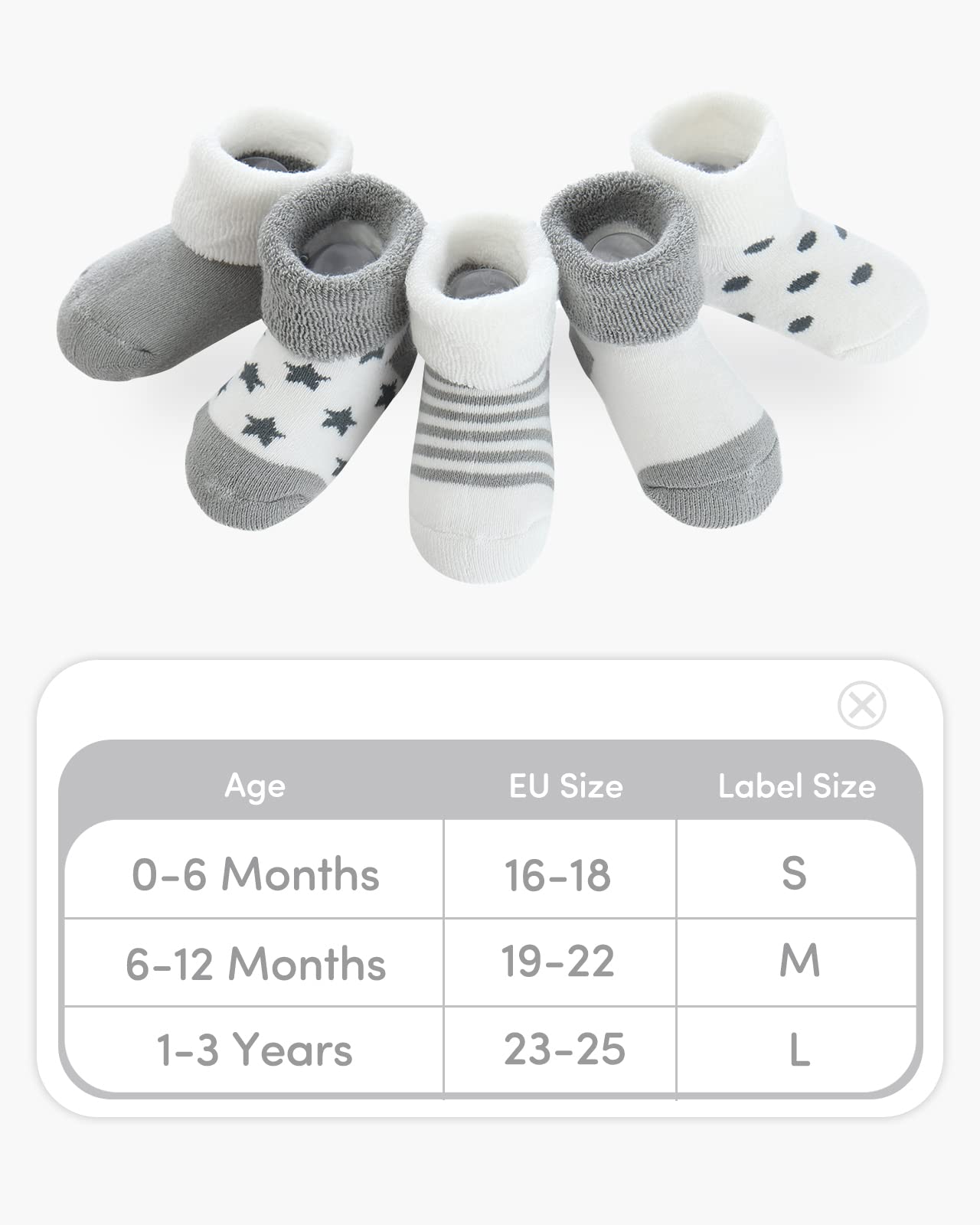 Adorel Baby Boys' Warm Socks Thick Winter Cotton Pack of 5 0-6 Months Grey